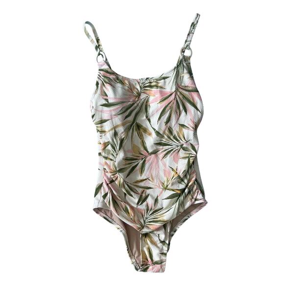 Shade & Shore Cream Tropical Print Scoop Neck One Piece Swim Size Medium - Picture 4 of 6
